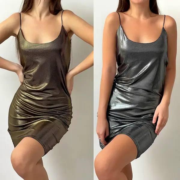 Блискуче міні сукня на бретелях, фото 1