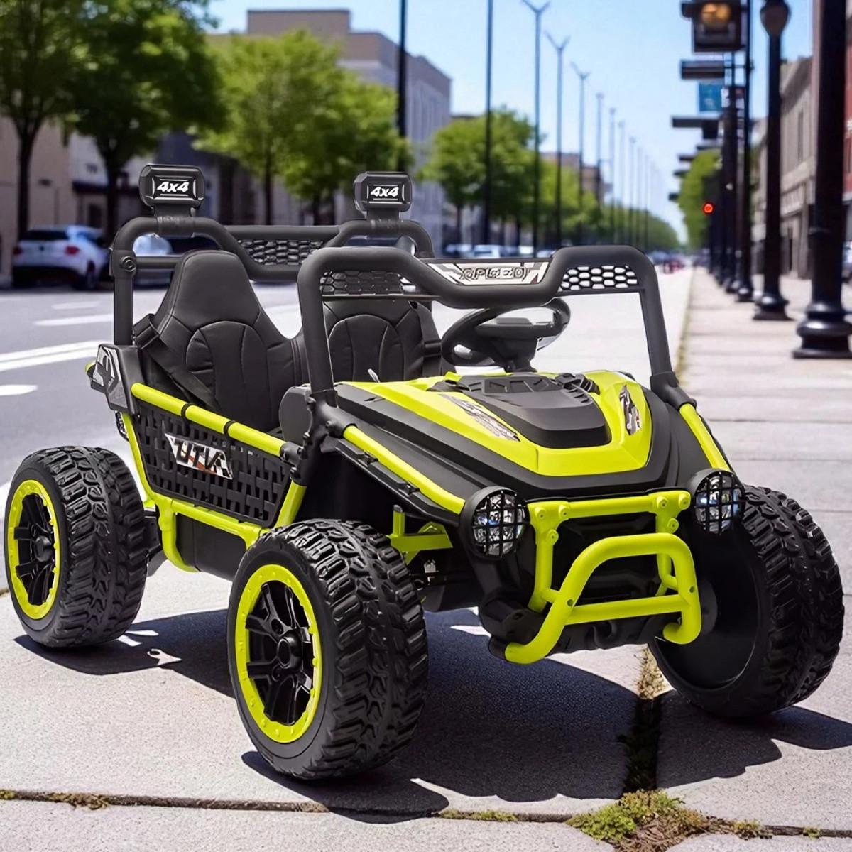 Дитячий електромобіль на акумуляторі двомісний Багі M 6208 з пультом р/у для дітей 3-8 років Зелений, фото 1