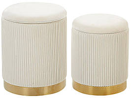 Сучасні пуфи до інтер'єру 2 шт. із золотими елементами білого кольору