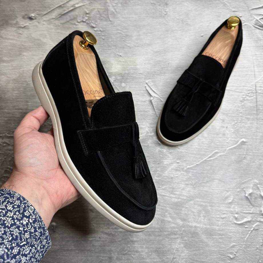 Лофери, туфлі чоловічі чорні замшеві (натуральна замша) для чоловіків на весну осінь, розміри 40-45, фото 1