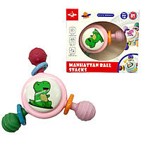 Брязкальце-спінер "Динозаврик Рожевий"; гумові прорізувачі, присоска, в коробці, Mic