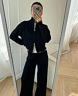 Жіночий костюм з ангорки двійка з широкими штанами, темний беж