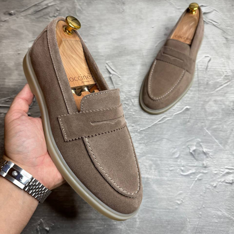 Лофери, туфлі чоловічі бежеві замшеві (натуральна замша) для чоловіків на весну осінь, розміри 40-45, фото 1