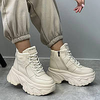 Ботинки женские зимние бежевые кожа