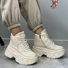 Черевики жіночі зимові бежеві шкіра