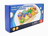 Логічна дерев'яна дошка 74534 сортер пірамідка розрізні фрукти риболовля форми кольори, фото 5