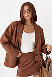 Жіночий замшевий жакет на ґудзиках — коричневий колір, ONE SIZE (є розміри), фото 5