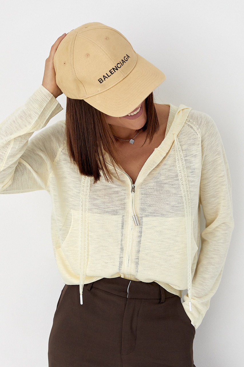 В'язаний кардиган з капюшоном — лимонний колір, ONE SIZE (є розміри), фото 1