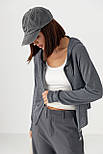 В'язаний кардиган з капюшоном — темно-сірий колір, ONE SIZE (є розміри), фото 5