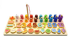 Логічна дерев'яна дошка 74472 сортер риболовля цифри форми кольори