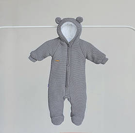 Дитячий в'язаний чоловічок для новонародженного з капюшоном 62 68 см Мішутка Kids fantasy