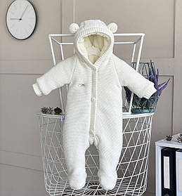 Дитячий в'язаний чоловічок для новонародженного з капюшоном 62 68 см Мішутка Kids fantasy