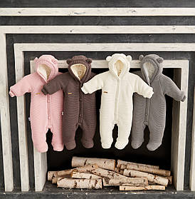 Дитячий в'язаний чоловічок для новонародженного з капюшоном 62 68 см Мішутка Kids fantasy