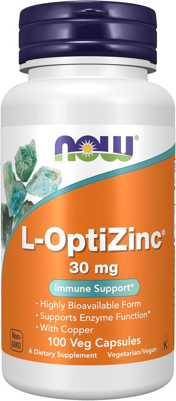 NOW Foods L-OptiZinc 30 mg 100 Veg Capsules, фото 1