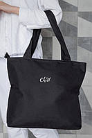 Жіноча сумка еко-шопер тканинна з принтом Chill Black