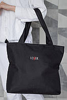 Жіноча сумка еко-шопер тканинна з принтом Lover Black