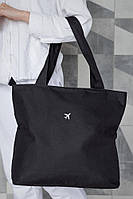 Жіноча сумка еко-шопер тканинна з принтом Plane Black