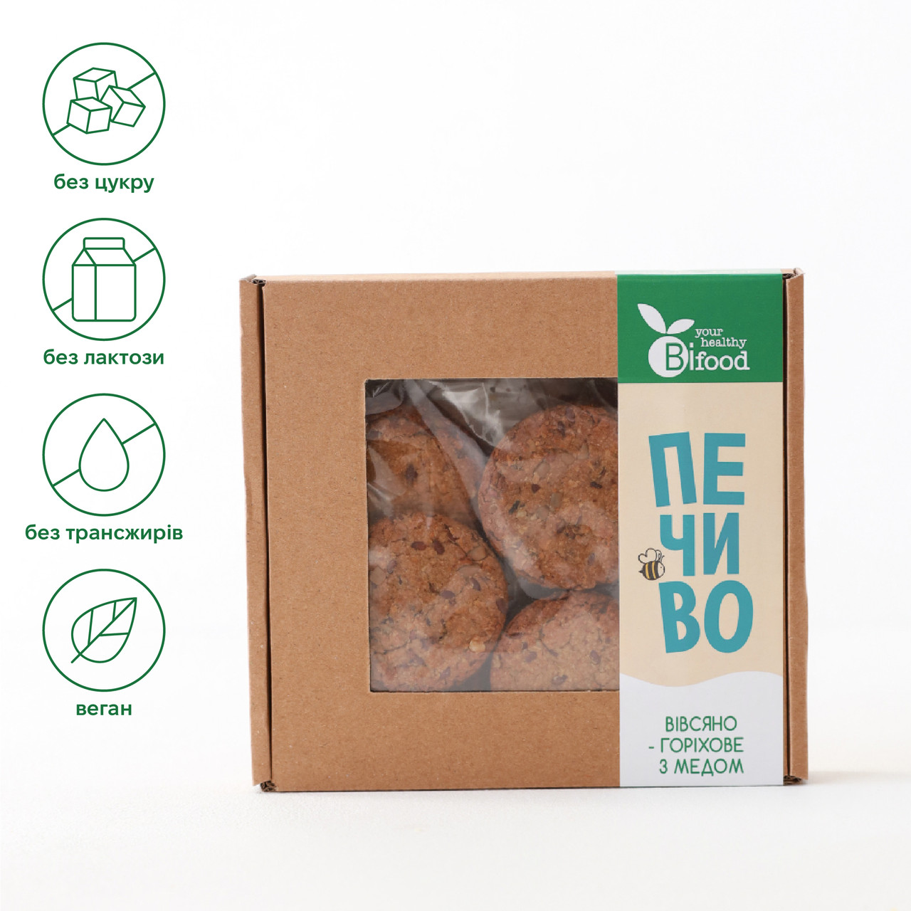 Печиво вівсяно-горіхове з медом 200г Bifood, фото 1