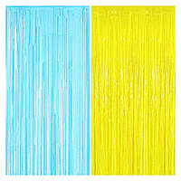 Набір шторок фольгірованних з дощика блакитний і жовтий для створення фотозони 2х2 метра Патриотичний