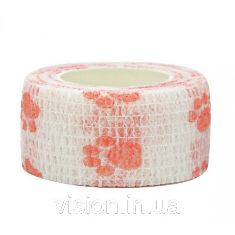 Бінт Coban 2,5см х 4,5м 1шт білий з рожевою лапкою когезивний самофіксуючий еластичний, фото 1
