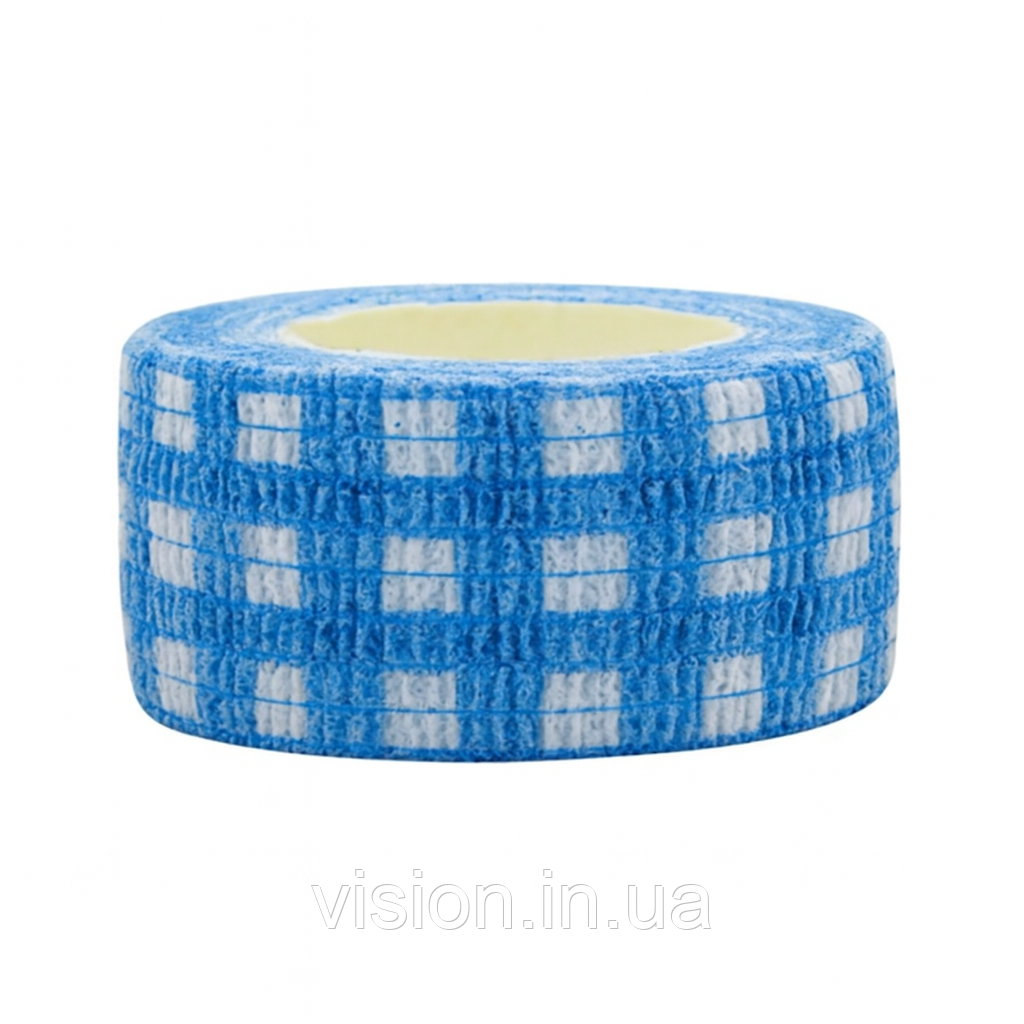 Бінт Coban 2,5см х 4,5м 1шт синя шахматка когезивний самофіксуючий еластичний, фото 1