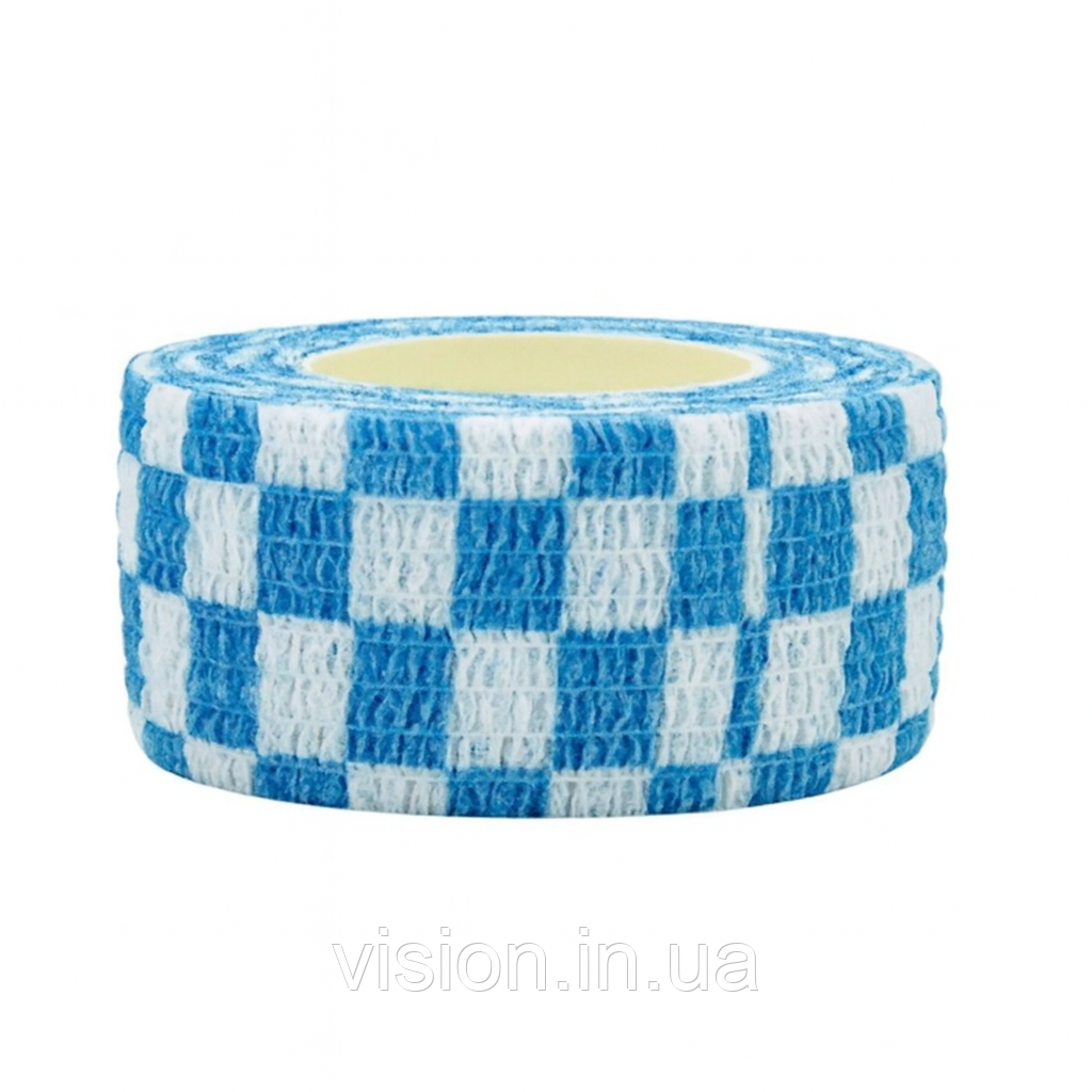 Бінт Coban 2,5см х 4,5м 1шт синя шахматка велика когезивний самофіксуючий еластичний, фото 1