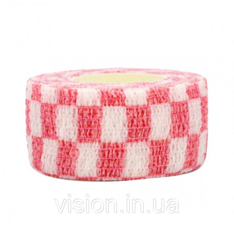 Бінт Coban 2,5см х 4,5м 1шт рожева шахматка велика когезивний самофіксуючий еластичний, фото 1