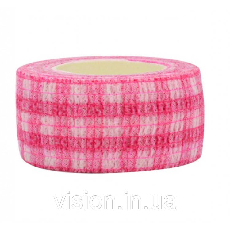 Бінт Coban 2,5см х 4,5м 1шт рожева шахматка когезивний самофіксуючий еластичний, фото 1