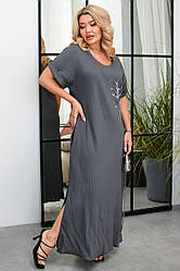 Довга літня сукня 50 52 розмір на кожен день з розрізом, колір графіт