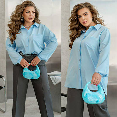 Жіноча рубашка софт великого розміру батал класична для офісу з довгим рукавом