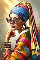 Діамантова вишивка. Картина на підрамнику Дівчина з кульчиком, 40х60см, квадратні стрази