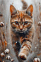 Діамантова вишивка. Картина на підрамнику Котик - мисливець, 40х60 см, квадратні стрази