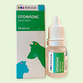 Вушні краплі Отофлокс для котів та собак 10 мл БіоТестЛаб