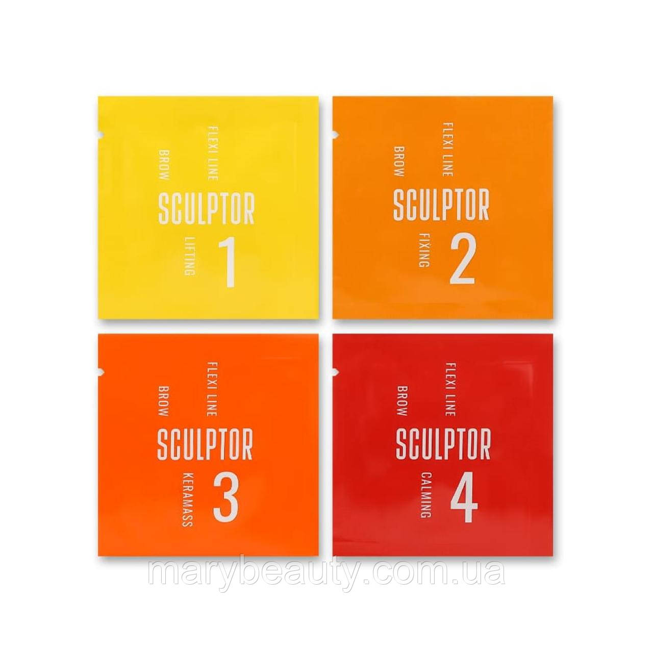 Набір складів Sculptor Flexi Line Brow (1+2, 3+4 В ПОДАРУНОК) для ламінування БРІВ у саше (4*1,5 мл), фото 1