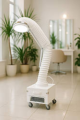 Пересувна витяжка для педикюру FUSION PLUS PREMIUM із тумбою з нержавіючої сталі в білому кольорі+LED підсвічування