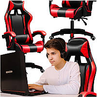 Ігрове крісло з екокошкіри - Чорне з червоним, Крісло для геймерів, Регульоване ігрове RC-K-522