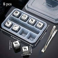 Кубики для охолодження напоїв з рідиною всередині з гравіюванням 8 шт + щипці + кейс. Багаторазовий лід