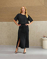 Довга атласна жіноча спідниця чорна