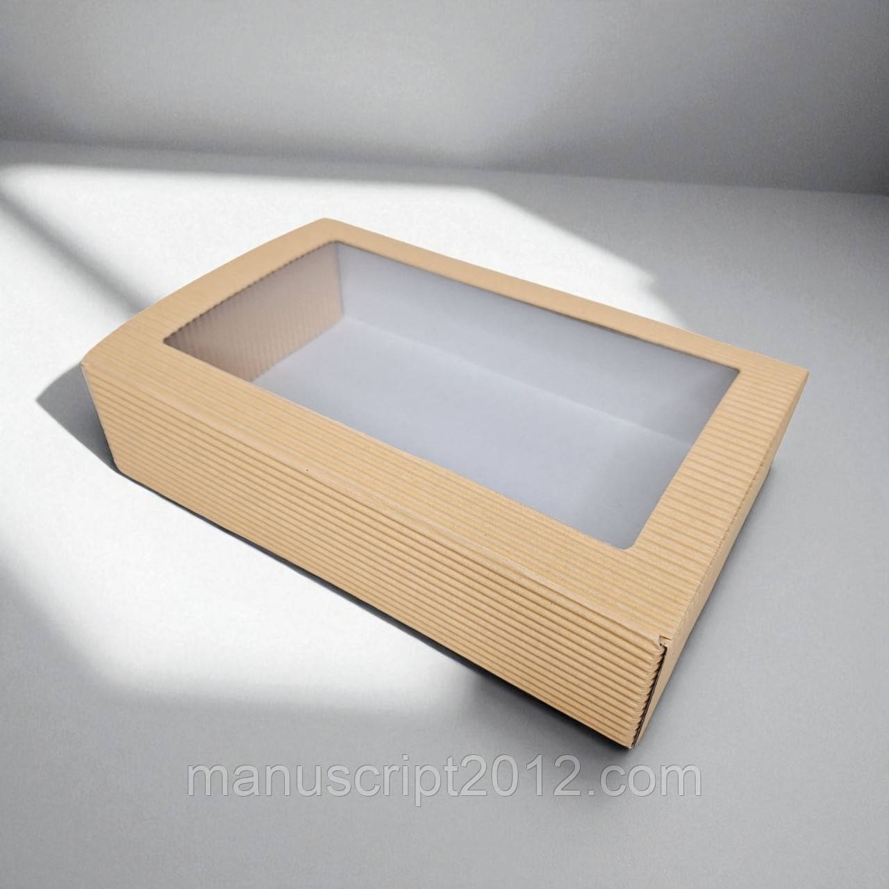 Коробка подарункова з вікном (215х140х50мм.) (гофрокартон) персикова