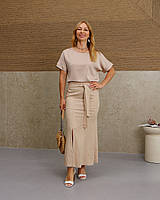 Довга лляна жіноча спідниця світло-бежева