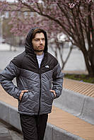 Чоловіча сіра куртка The North Face осіння весняна з капюшоном, Спортивна демісезонна куртка TNF сірого кольору плащівка