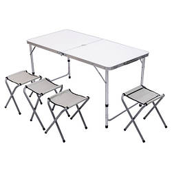 Набір складних меблів для кемпінгу стіл + 4 стільці набір меблів для пікніка туристичний Білий JY-12060W