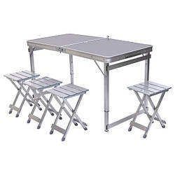 Розкладний стіл + 4 стільці кемпінговий набір для пікніка, риболовлі, відпочинку, туризму Сірий JY-12061G