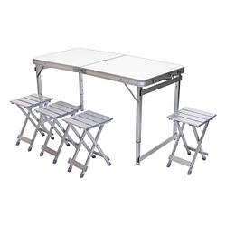Розкладний стіл + 4 стільці кемпінговий набір для пікніка, риболовлі, відпочинку, туризму Білий JY-12061W