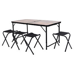 Розкладний стіл + 4 стільці кемпінговий набір для пікніка, риболовлі, відпочинку, туризму Коричневий JY-12060BR