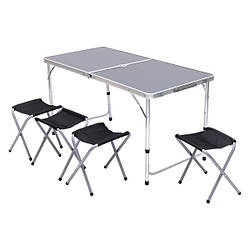 Розкладний стіл + 4 стільці кемпінговий набір для пікніка, риболовлі, відпочинку, туризму Чорний JY-12060B