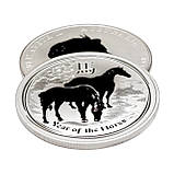 Срібна монета Австралія 1 долар 1 унція срібла Рік Коня 2014, фото 2