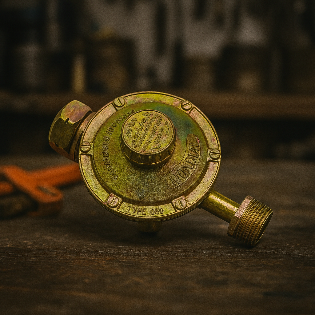 Редуктор з ручним регулюванням Mondial Type A для побутових пропанових балонів, вихід 20–60 мБар, фото 1