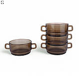 Набір скляних борщівниць 350 мл із ручками, термостійкі, димчастий колір, 4 шт., фото 2