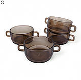 Набір скляних борщівниць 350 мл із ручками, термостійкі, димчастий колір, 4 шт., фото 4